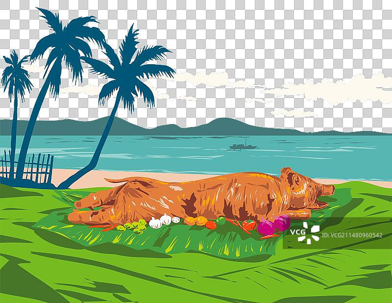 菲律宾宿务海滩烤猪图片素材