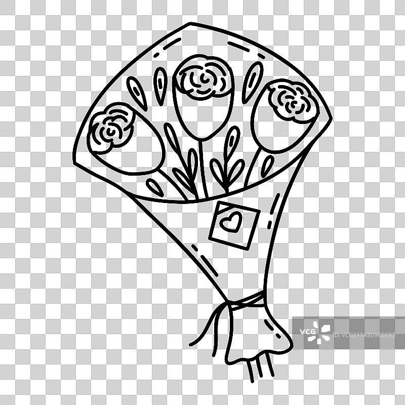 手工包装的玫瑰花束涂鸦图片素材