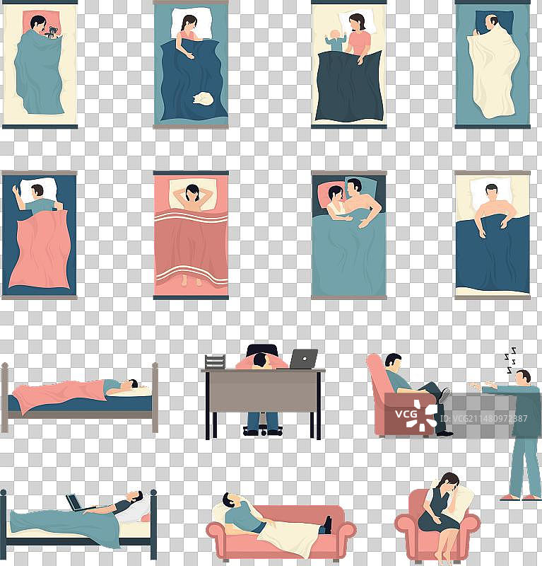 睡觉的人扁平图标集图片素材