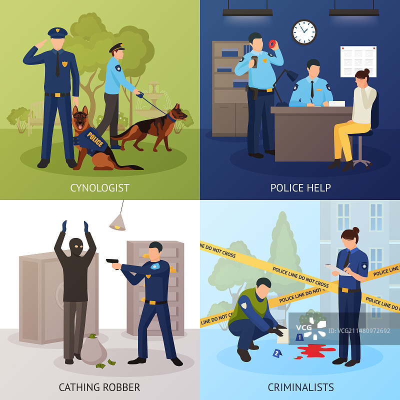 警察服务扁平风方形图标图片素材