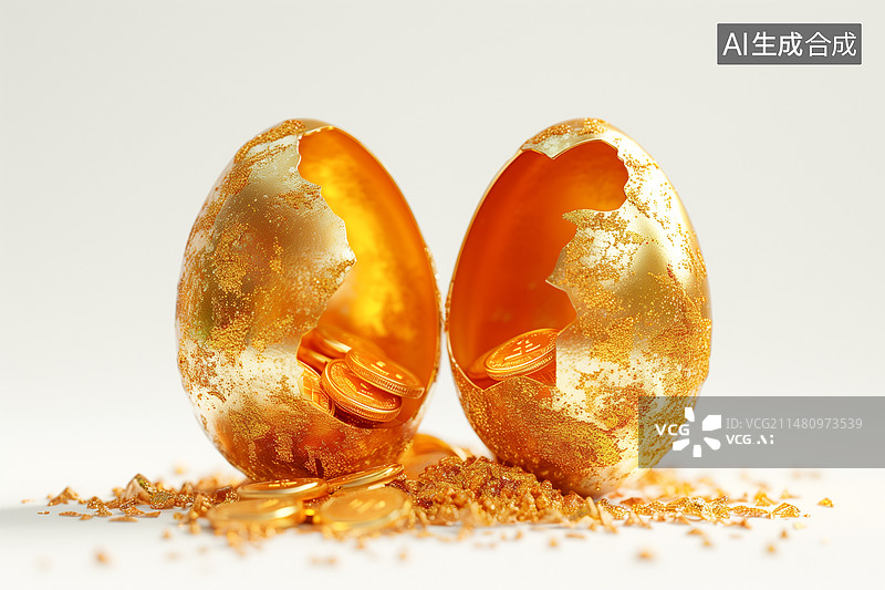 【AI数字艺术】砸开的金蛋里的金币图片素材