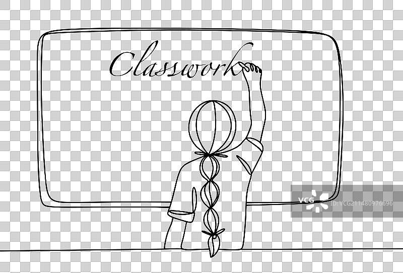 黑板上的女孩单线稿图片素材