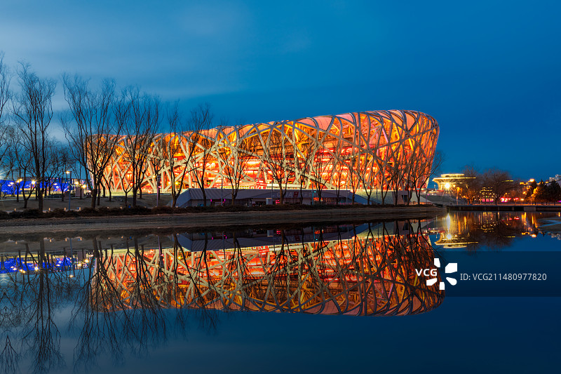 鸟巢夜色。摄于北京奥林匹克公园。图片素材
