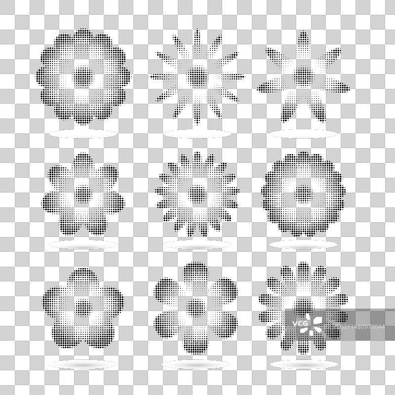时尚的花朵剪影与半色调图片素材