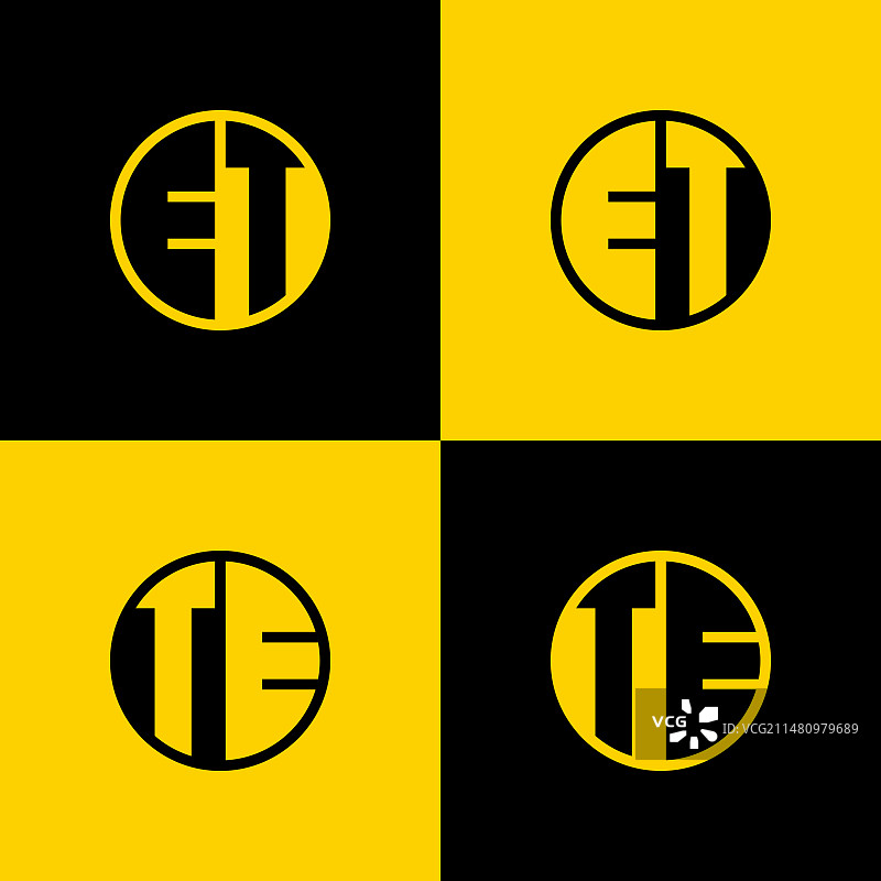 简洁的ET和TE字母圆形标志组合图片素材