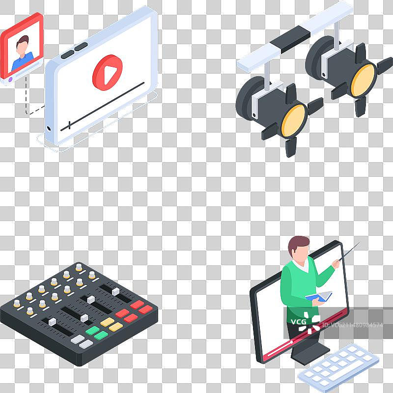 网络研讨会直播2.5D图标组合图片素材