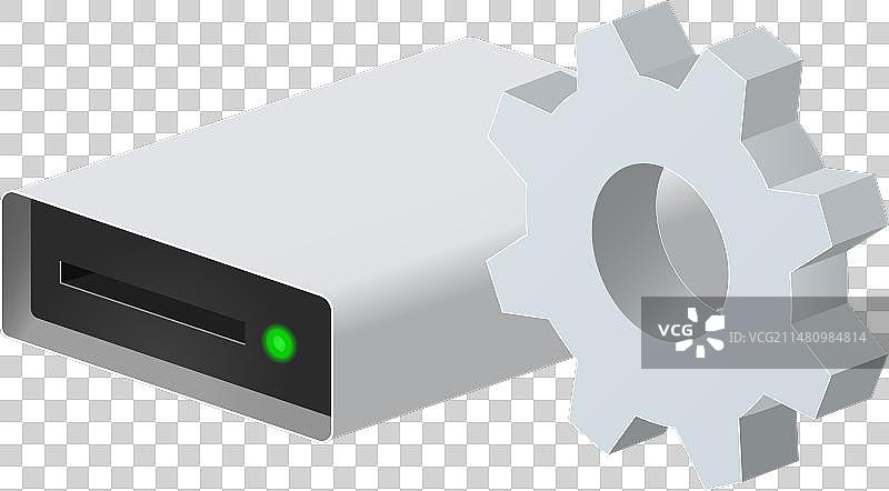 带齿轮图标的个人电脑磁盘驱动器图片素材