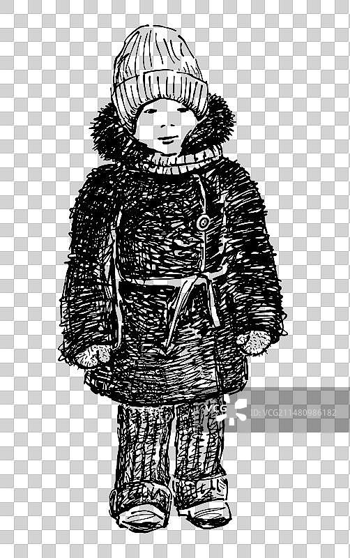 身穿毛皮的儿童手绘图片素材