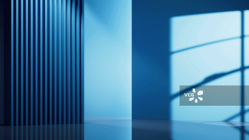 蓝色创意几何体建筑空间3D渲染图片素材