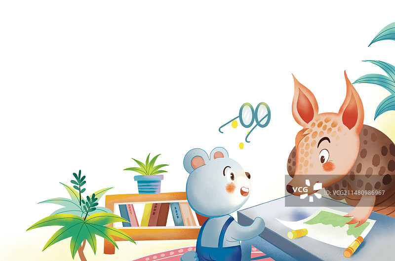 动物卡通童话猫老鼠鱼鹰狐狸兔子小白兔小鸟鸟妈妈鸟窝大雁山羊大自然螃蟹獾浣熊企鹅彩色插画图片素材