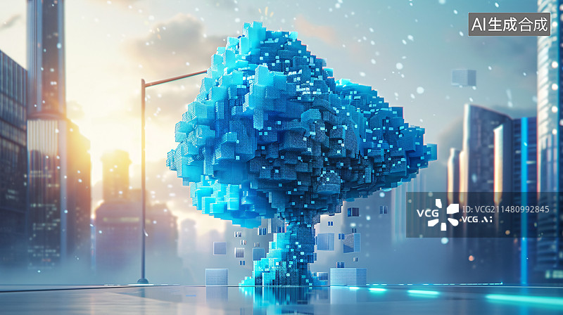 【AI数字艺术】3d云概念模型树大数据城市背景图片素材