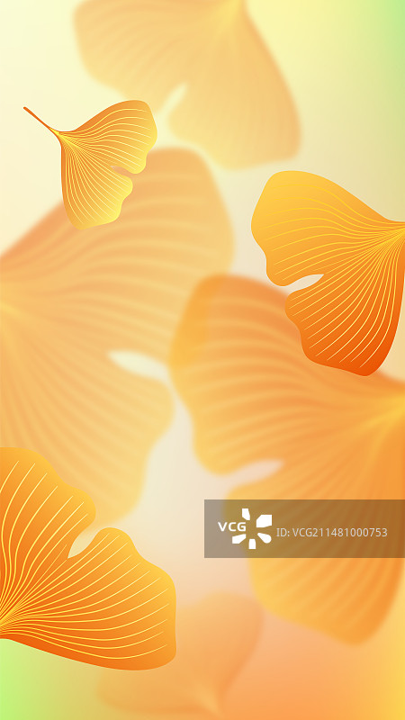 矢量光感弥散风秋天黄色背景插画，飘落的金黄的银杏叶。图片素材