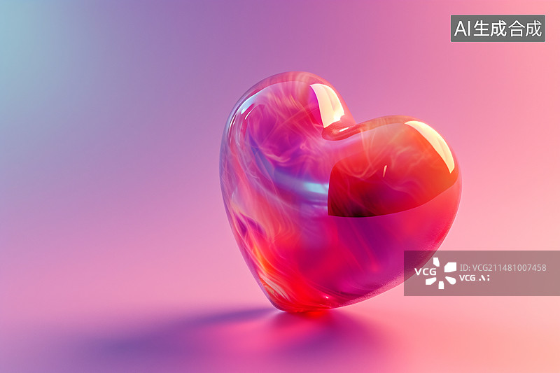 【AI数字艺术】闪亮的玻璃心形，情人节感恩节爱心概念插图图片素材