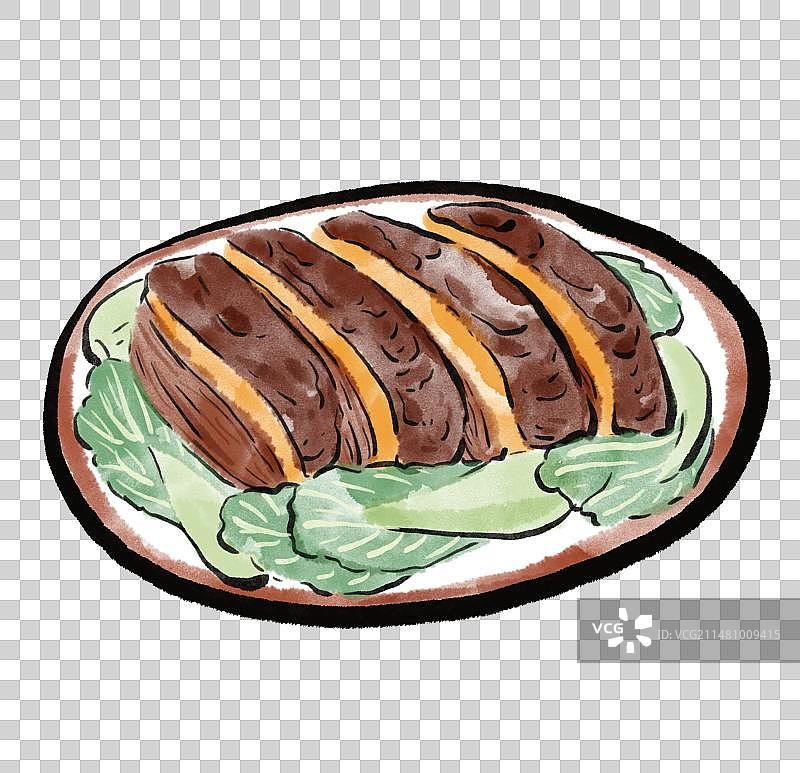 水墨风桂林美食插画元素-芋头扣肉图片素材