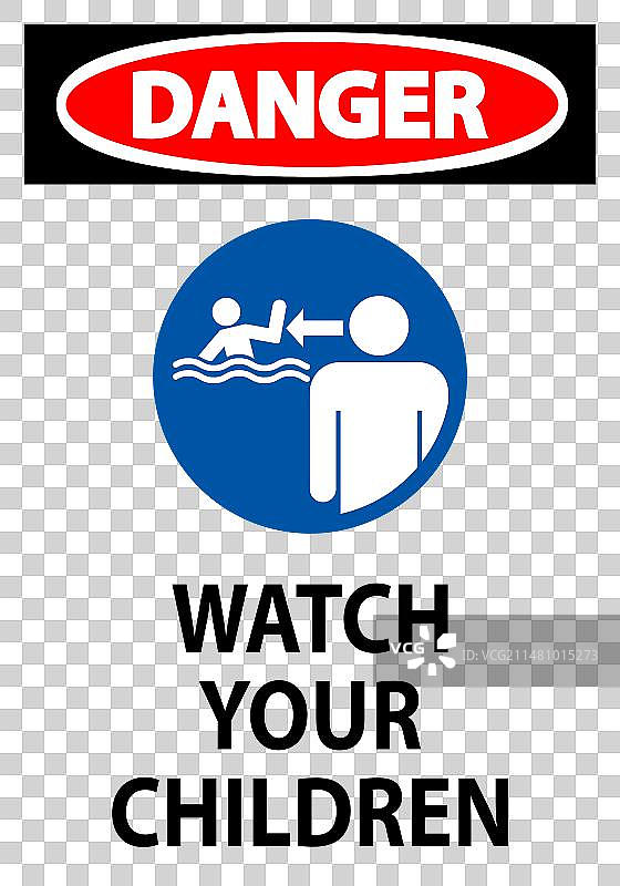 泳池安全警示标志：注意儿童图片素材