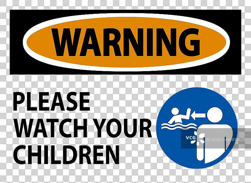 泳池安全警示标志：请注意看管您的孩子图片素材