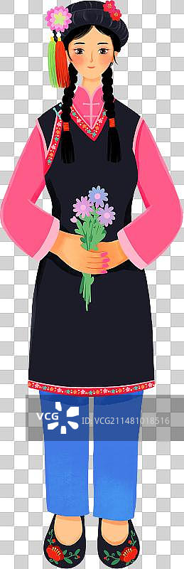 中国五十六个民族保安族女性服饰插画图片素材
