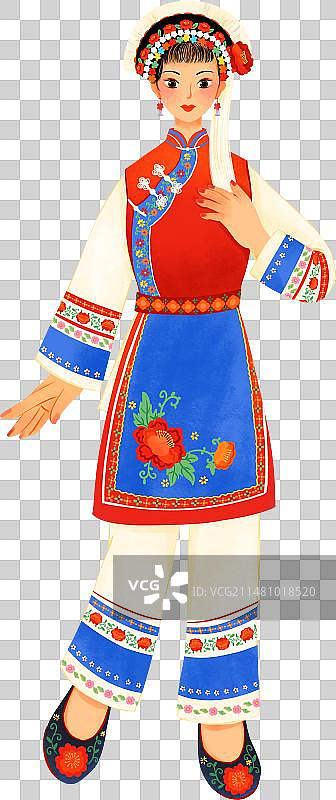 中国五十六个民族白族女性服饰插画图片素材