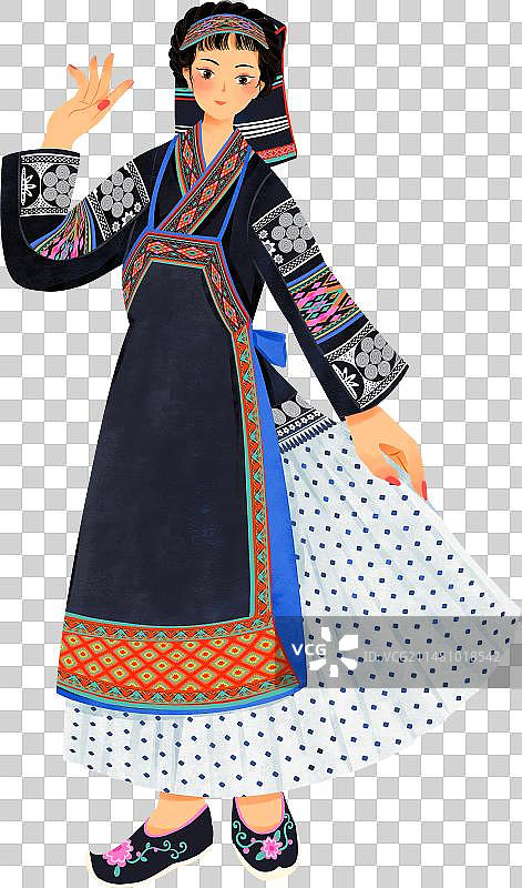 中国五十六个民族女性布依族服饰插画图片素材