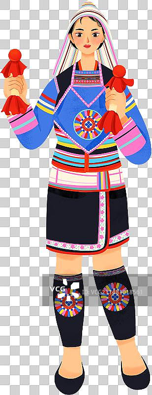 中国五十六个民族基诺族女性鼓槌服饰插画图片素材