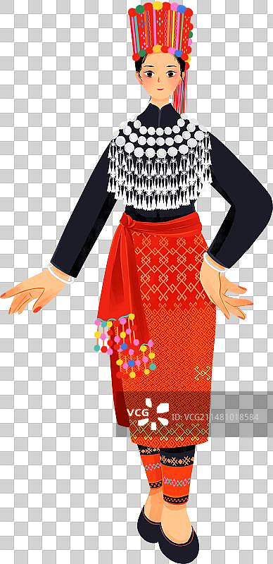 中国五十六个民族景颇族女性服饰插画图片素材