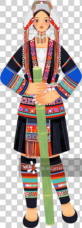 中国五十六个民族哈尼族女性服饰插画图片素材