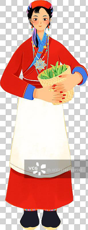 中国五十六个民族门巴族女性服饰插画图片素材