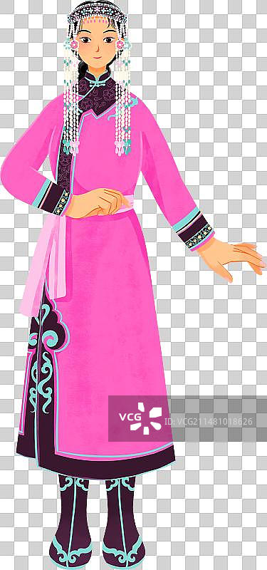 中国五十六个民族鄂伦春族女性服饰插画图片素材