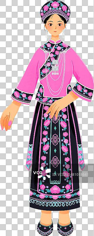 中国五十六个民族仡佬族女性盛装服饰插画图片素材