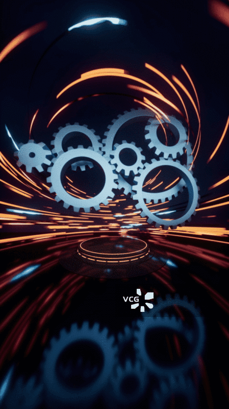 机械齿轮与流光特效背景3D渲染图片素材