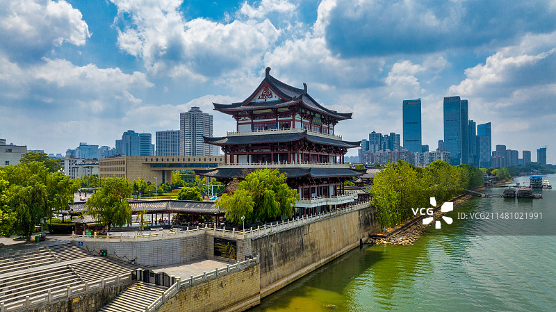 长沙天心区杜甫江阁航拍图片素材