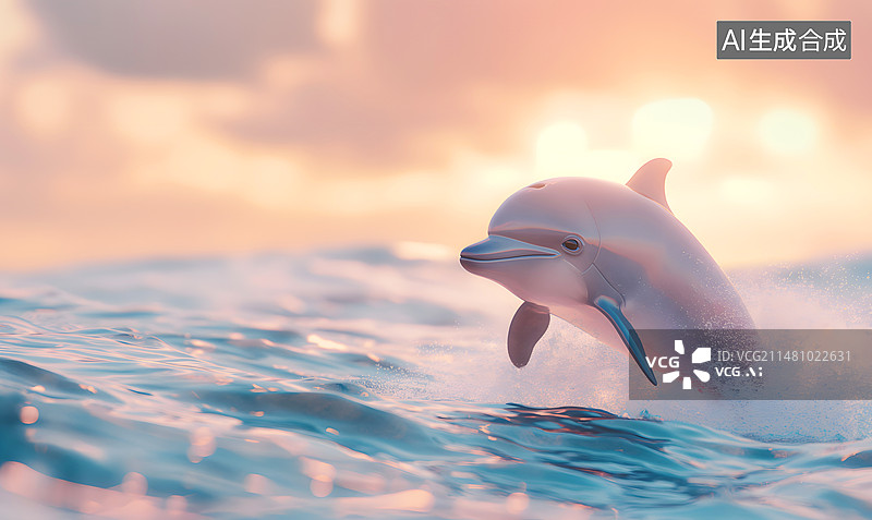 【AI数字艺术】一只小海豚跃出水面图片素材