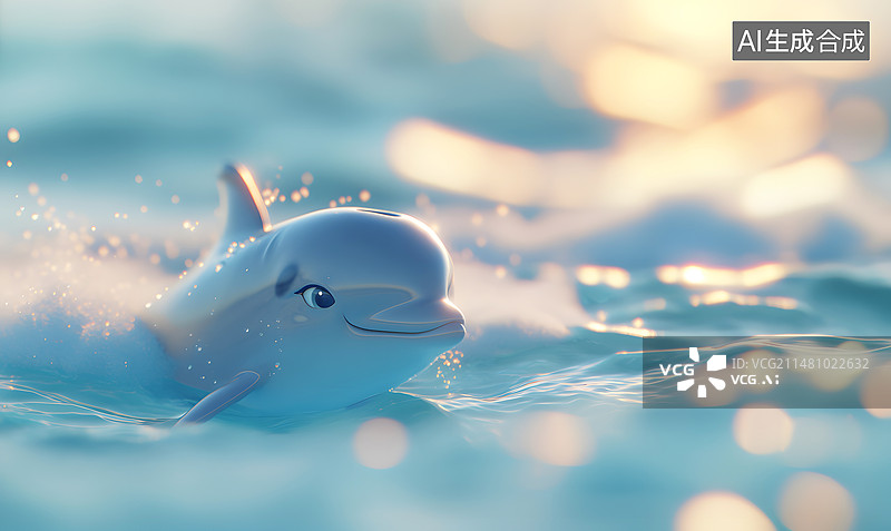 【AI数字艺术】一只小海豚跃出水面图片素材