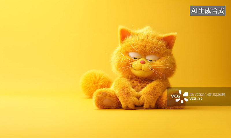 【AI数字艺术】一只呆萌可爱的加菲猫毛绒玩偶图片素材