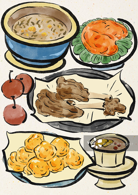 水墨风内蒙古美食插画图片素材