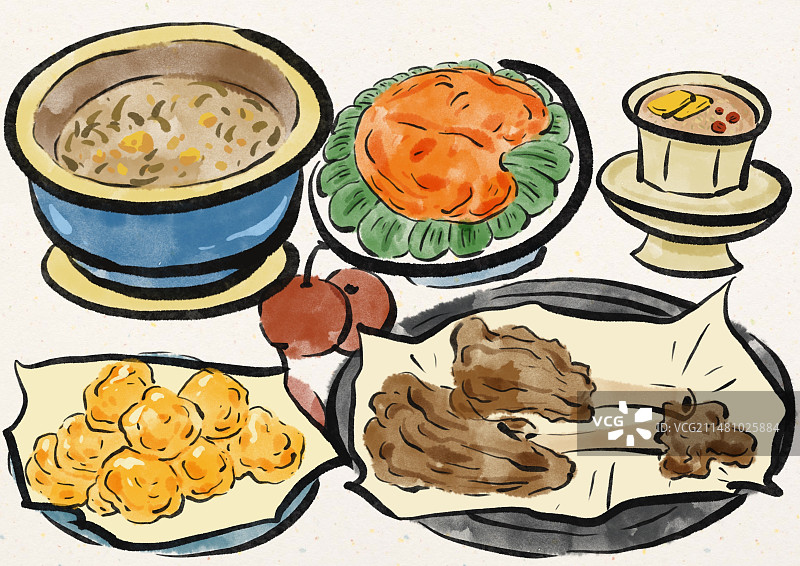 水墨风内蒙古美食插画图片素材