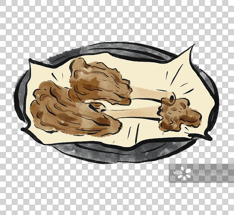 水墨风内蒙古美食插画元素-手扒肉图片素材