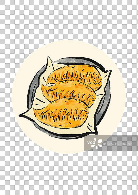 水墨风内蒙古美食插画元素-蒙古馅饼图片素材