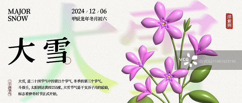 膨胀风24节气大雪洋紫荆海报图片素材