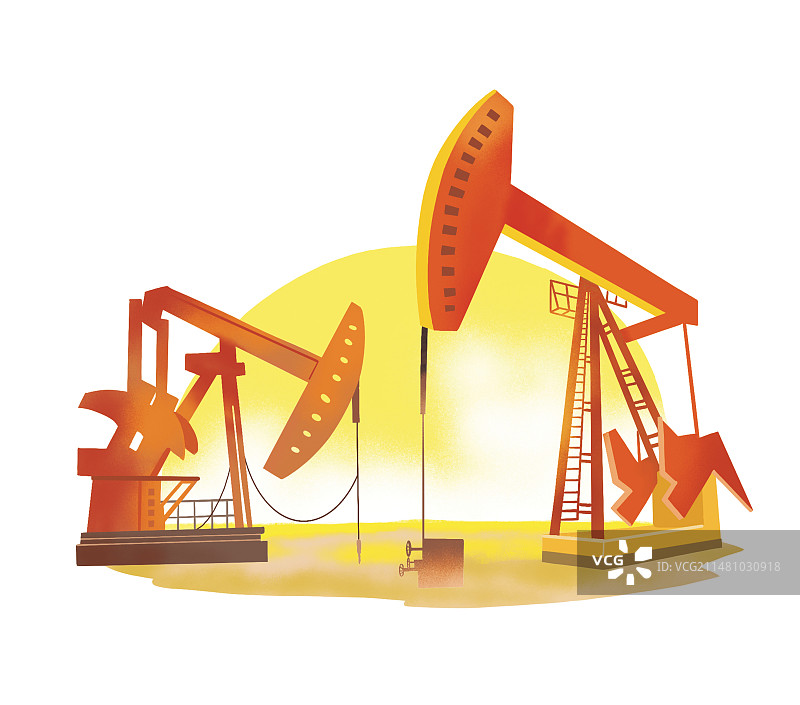 卡通彩色橙色橘色油田磕头机抽油机卡通插画插图图片素材
