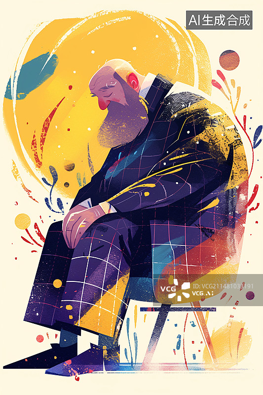 【AI数字艺术】老年人养老微笑插画，重阳节祖父母生活方式概念插图图片素材