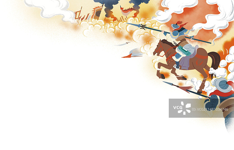 古代征战战场厮杀历史勇士士兵卡通彩色插画图片素材