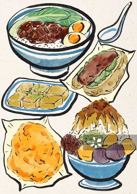 水墨风台湾美食插画图片素材