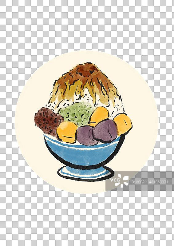 水墨风台湾美食插画元素-雪花冰图片素材