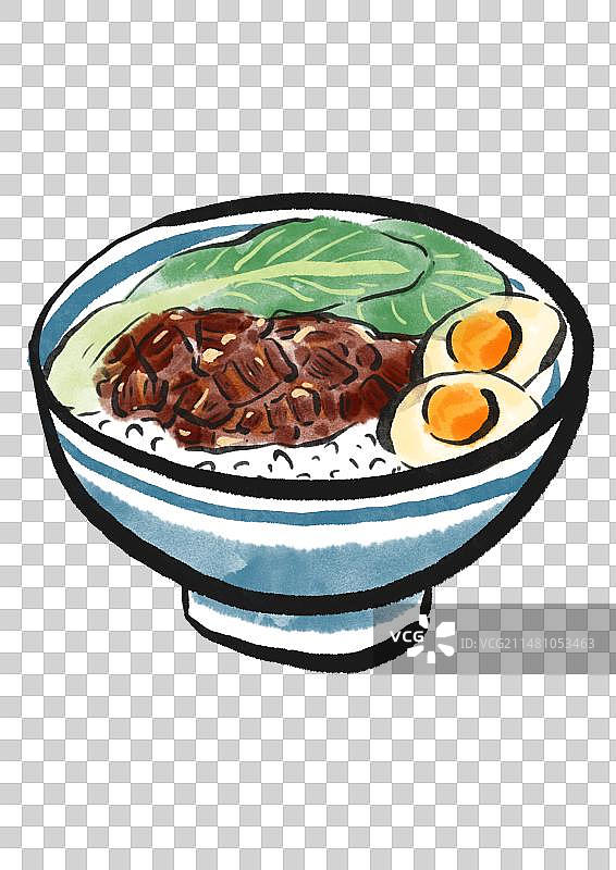 水墨风台湾美食插画元素-卤肉饭图片素材