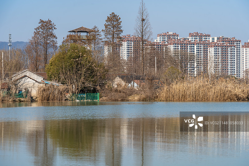 杭州富阳 阳陂湖 湿地公园 住宅小区图片素材