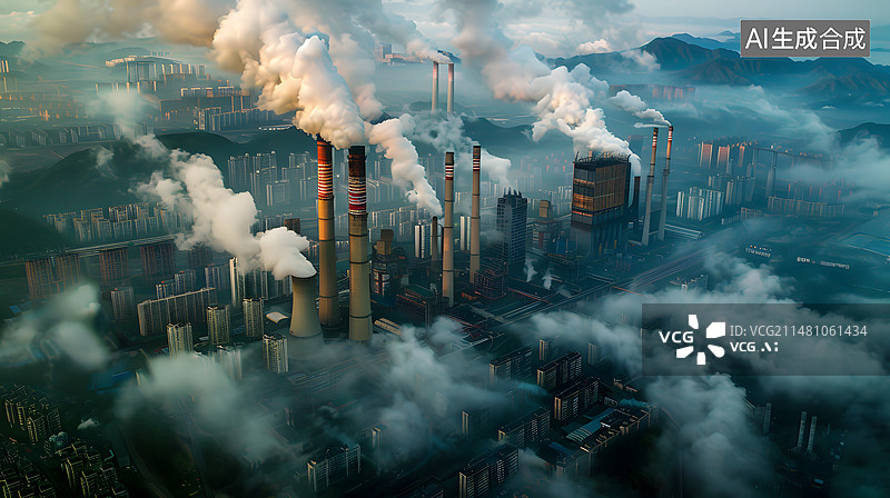 【AI数字艺术】现代化工业工厂污染航拍视角图片素材