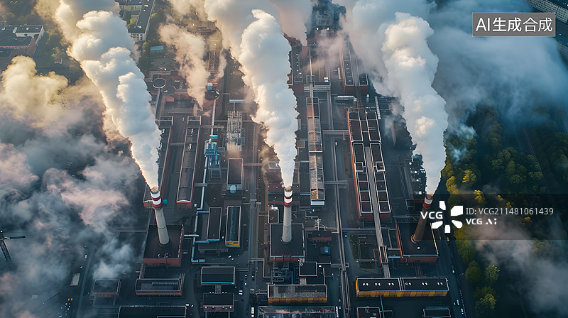 【AI数字艺术】现代化工业工厂污染航拍视角图片素材