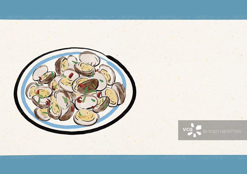 水墨风青岛美食插画-辣炒花甲图片素材