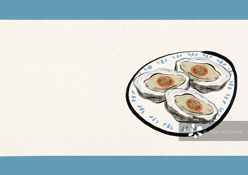 水墨风青岛美食插画-烤生蚝图片素材